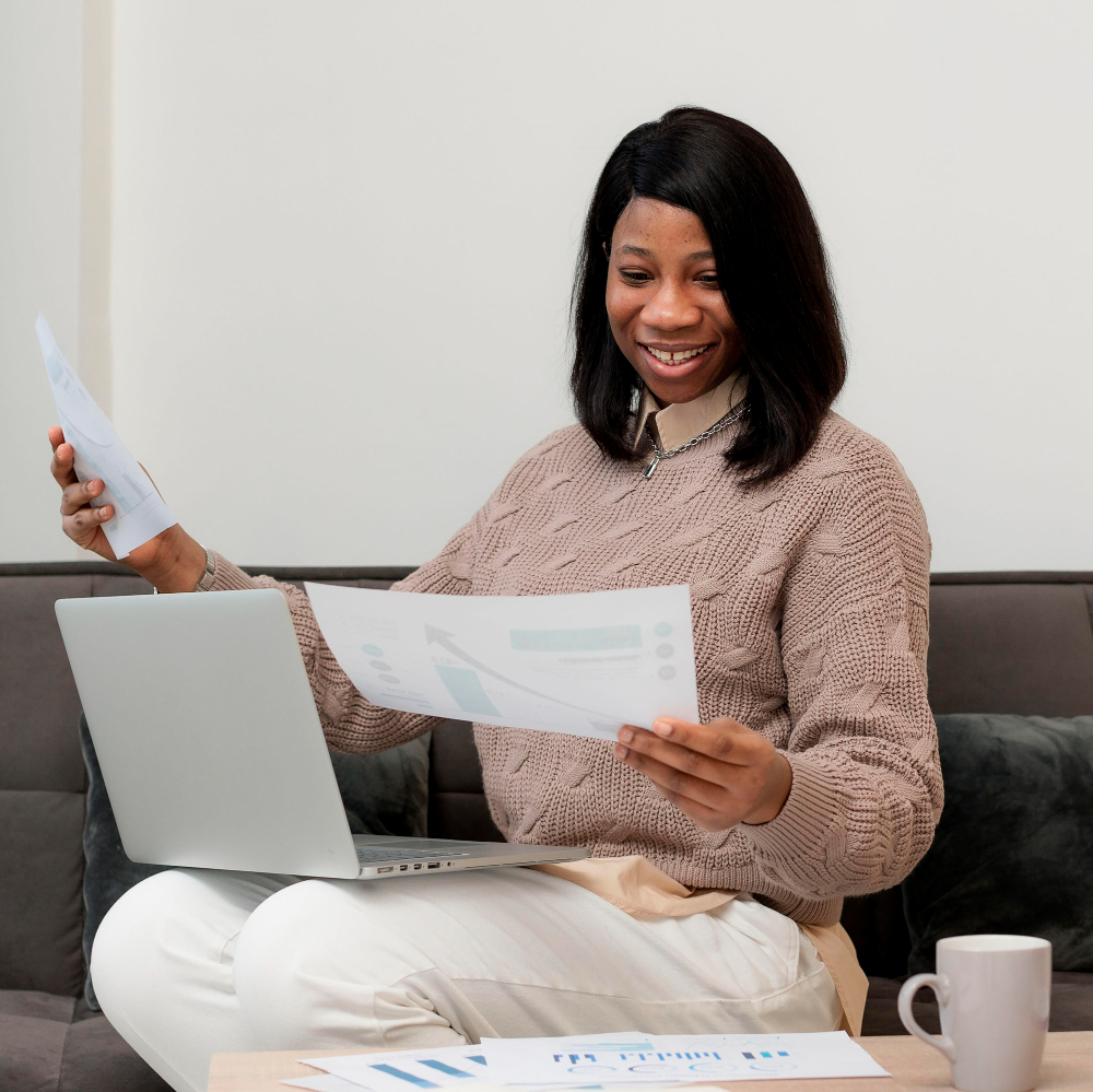 Woman looking at documents
